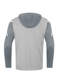 Hoodie met lange mouwen, grijze body, contrasterende grijze accenten, een soepele textuur en patronen op de schouderpanden.