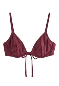 Bralette in tessuto a coste color bordeaux con spalline sottili regolabili, coppe con ferretto e dettaglio a nodo sul davanti.