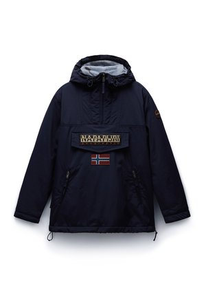 Maritieme pulloverjack met een trekkoordcapuchon, twee zijzakken met ritssluiting en een voorkant met een logo en een Noorse vlagpatch.