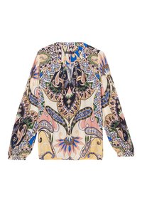 Bunte Langarmbluse mit floralem und Paisley-Muster, aus leichtem Stoff mit lockerer Passform und Rundhalsausschnitt.