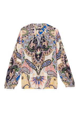 Bunte Langarmbluse mit floralem und Paisley-Muster, aus leichtem Stoff mit lockerer Passform und Rundhalsausschnitt.