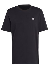 Camiseta de algodón negra con mangas cortas y escote redondo. Presenta un pequeño logo blanco de Adidas en la zona del pecho izquierdo.