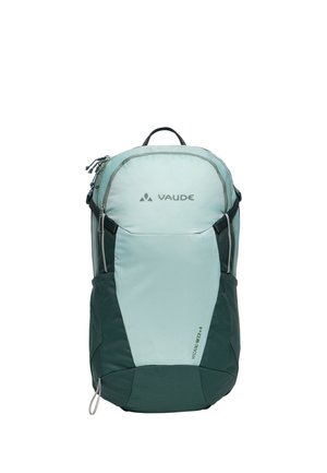 Zainetto verde chiaro e verde scuro con manico superiore, tasche laterali, zip frontale e logo VAUDE con nome modello "WIZARD W 22+4".