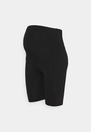 Svarta graviditetscykelshorts tillverkade av stretchigt tyg, med en hög och stödjande midja samt en figurnära design som slutar ovanför knäet.