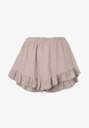 Hellgraue Baumwollshorts mit strukturiertem Stoff, ausgestattet mit einem rüschierten Saum und einem elastischen Bund für optimalen Komfort.