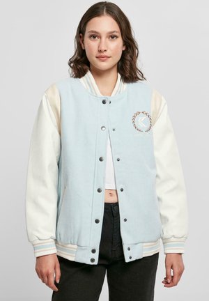 RETRO EMBLEM BLOCK COLLEGE - Bomber bunda - light blue white