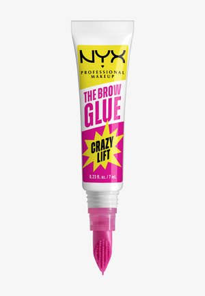 Colle à sourcils NYX dans un tube blanc avec des accents rose vif et jaune. Dispose d'un embout d'application unique en forme de peigne. Taille de 7 mL.