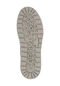 Suela de zapato de goma gris claro con un patrón de relieve hexagonal, con "TOM TAILOR" grabado en el centro. Diseñada para ofrecer tracción y soporte.