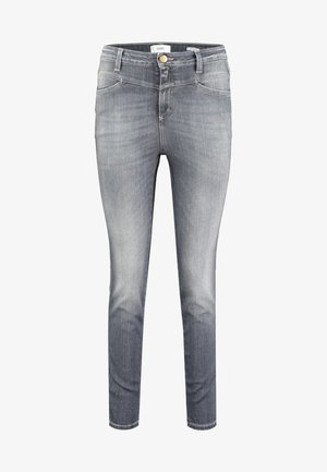 Slim-fit grijze denim jeans met vervaagde plekken, voorzakken, riemlussen en een knoopsluiting.