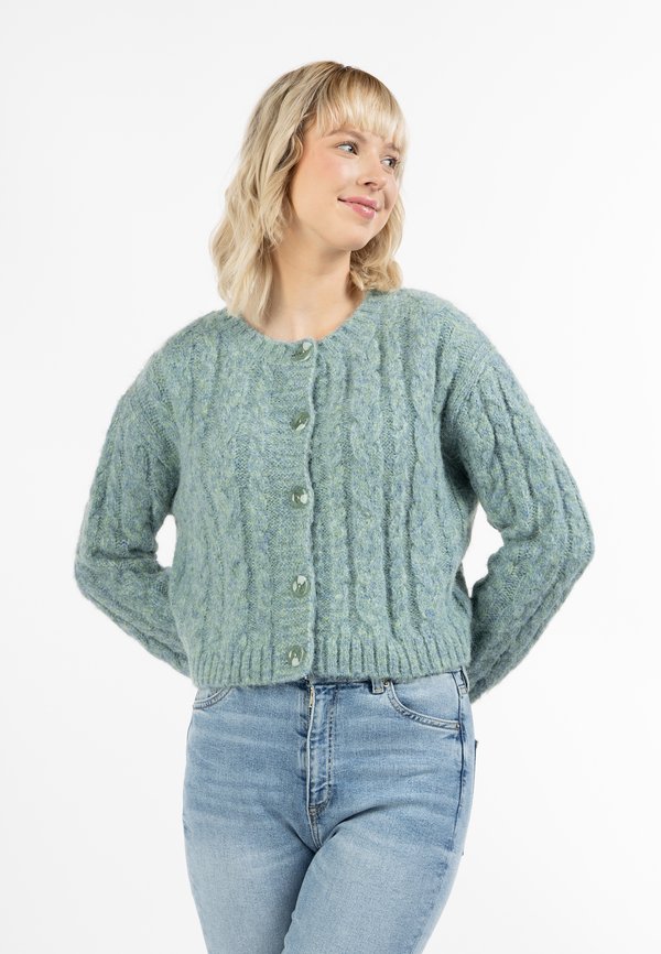 Strickjacke - blau mint melange