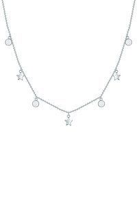 Silverkedja med växlande silverstjärnor och runda berlocker med en slät yta, vilket skapar en delikat och balanserad design.