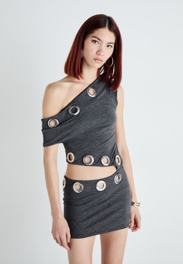 ASYMMETRIC EYELET DRESS - Jersey dress