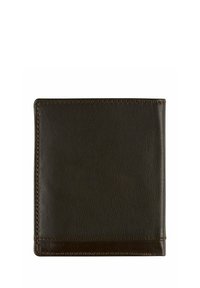 Dunkelbraune Ledermappe mit glatter Textur, die saubere Nähte entlang der Kanten und ein einfaches Klappdesign aufweist.