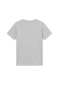Sivý krátky rukáv tričko s okrúhlym výstrihom a hladkou bavlnenou textúrou, bez viditeľných grafických prvkov alebo ozdôb.