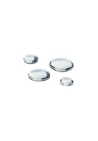 Heldere glazen lensdruppels in verschillende maten en vormen, met gladde oppervlakken en een glanzende afwerking, die subtiel licht reflecteren.