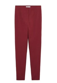 Burgundsk�é kalhoty se slim fit, s předními sklady a hladkou texturou. Bez viditelných kapes nebo ozdob.