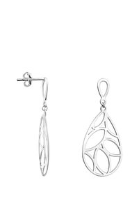 Silverörhängen med en tårformad design och öppenbladsmönster. Inkluderar krokupphängning och polerad yta.