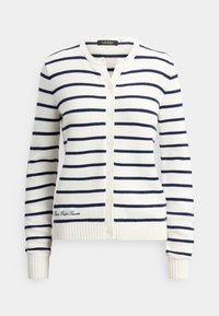 STRIPED COTTON CARDIGAN - Kardiganas - white/refined navy