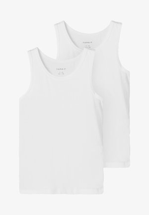Camisetas sin mangas de algodón blanco, con escote redondo y tirantes anchos, presentadas en un pack de dos. Diseño liso sin patrones.