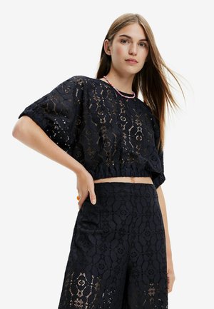 PUFF-SLEEVE LACE BLOUSE - Camicetta - black