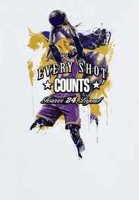 T-shirt graphique violet et or représentant un joueur de basket en action, avec le texte "CHAQUE TIR COMPTE" et "Légende pour Toujours 24."
