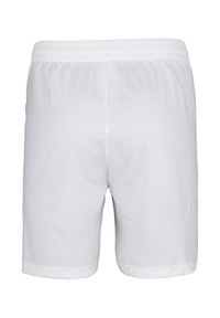 Hvide sports-shorts lavet af et glat, letvægtsstof. Har en elastisk talje og et simpelt, udekoreret design.