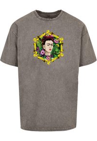 Merchcode FRIDA KAHLO FRAME THREE ACID WASHED HEAVY OVERSIZE TEE - Marškinėliai su spaudiniu - asphalt