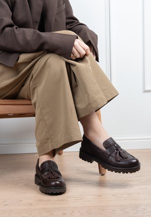 Poelman, PS POELMAN LEIN DAMES LOAFERS. - Instappers - dark brown