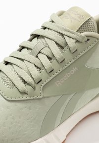 Světlé zelené sportovní boty s texturovaným svrškem, šněrováním a logem Reebok. Vybaveny gumovou podrážkou a jemným vzorem na materiálu.