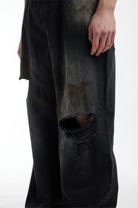 FAVELA KNEE DISTRESSED UNISEX - Traperice opuštenog kroja - black dod black washed