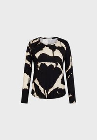 Maglia a maniche lunghe con un motivo floreale astratto in nero e crema, realizzata in tessuto morbido, con scollo rotondo e vestibilità comoda.