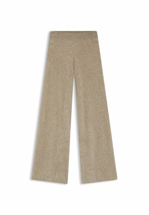 Lichtbeige wijde broek gemaakt van zachte stof, met een comfortabele elastische tailleband en een gestructureerd oppervlak.