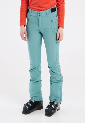 Teal-huutoiset hiihtohousut, joissa on slim fit -leikkaus, kaksi vetoketjullista taskua ja säädettävä vyötärö. Valmistettu joustavasta ja kestävästä materiaalista.