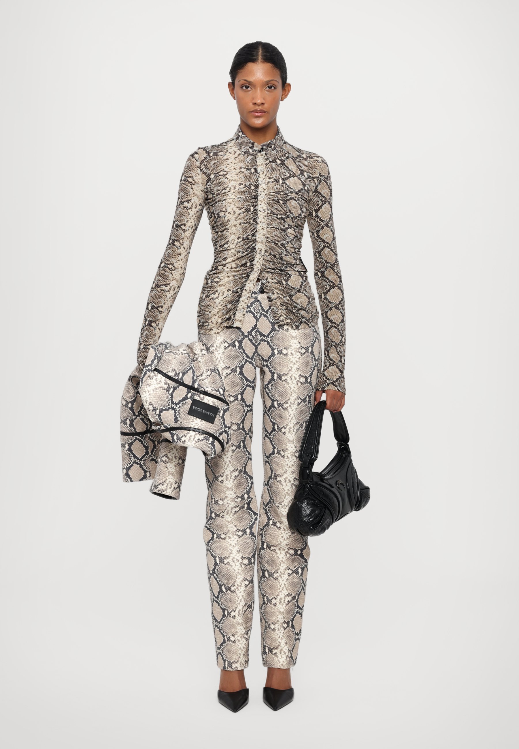 MARINE SERRE PYTHON PRINTED STRAIGHT LEG PANTS - Leather trousers