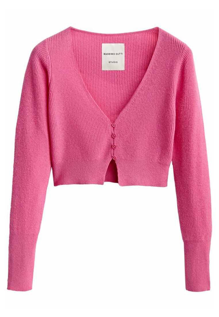 Massimo Dutti Studio Cropped Knit Cashmere Cardigan Cardigan, Women's, Size: Large, Neon Pink