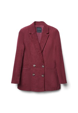 Blazer doppiopetto in corduroy color marrone scuro con rever, due tasche laterali e bottoni argentati. Fodera interna liscia.