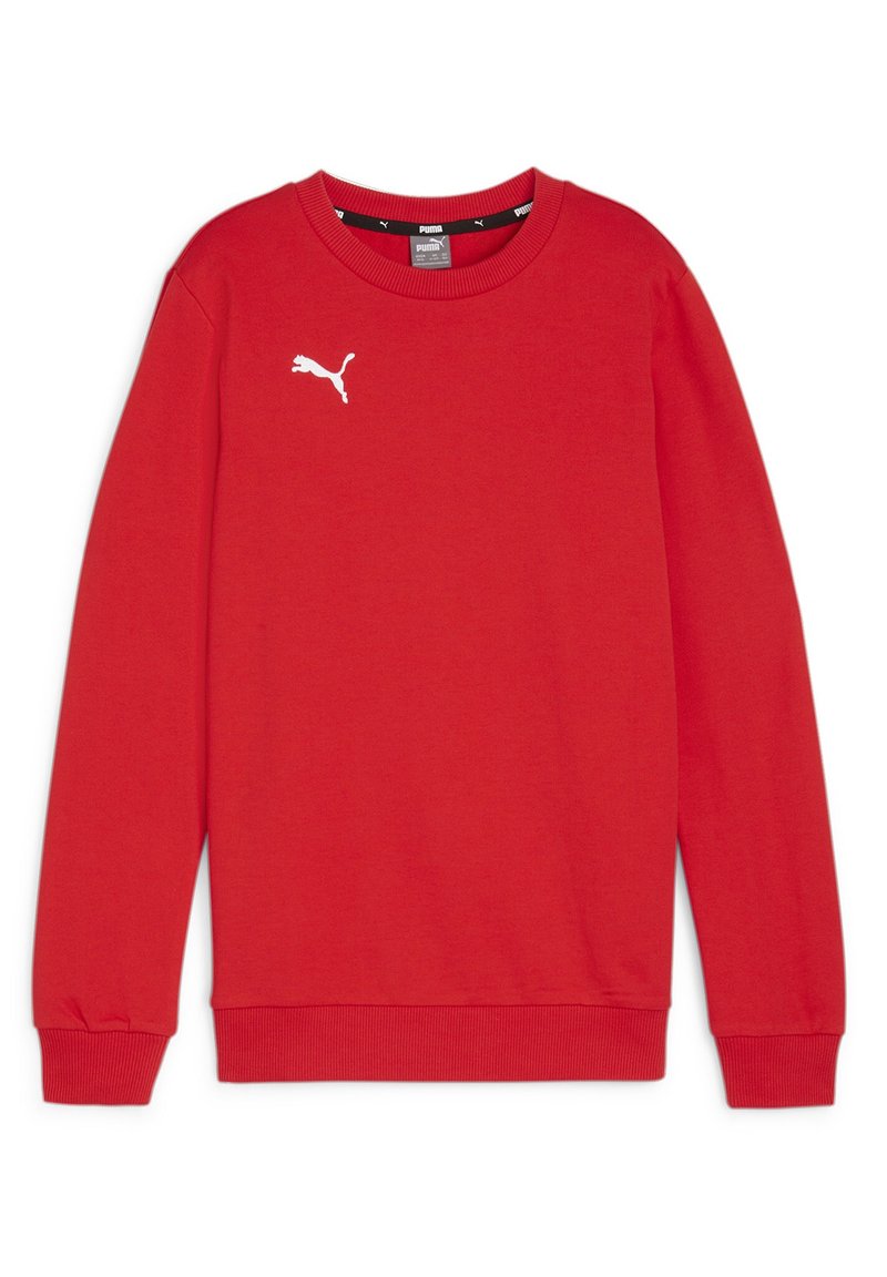 Felpa rossa in misto cotone. Design con colletto a girocollo e maniche lunghe. Presenta il logo bianco Puma sul lato sinistro del petto e polsini a costine.