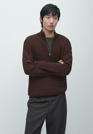 MOCK NECK WITH ZIP - Striktrøje - bordeaux