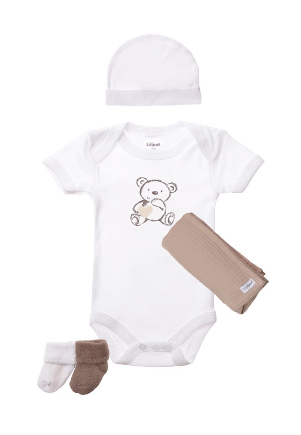 SET  - Mütze - weiss braun