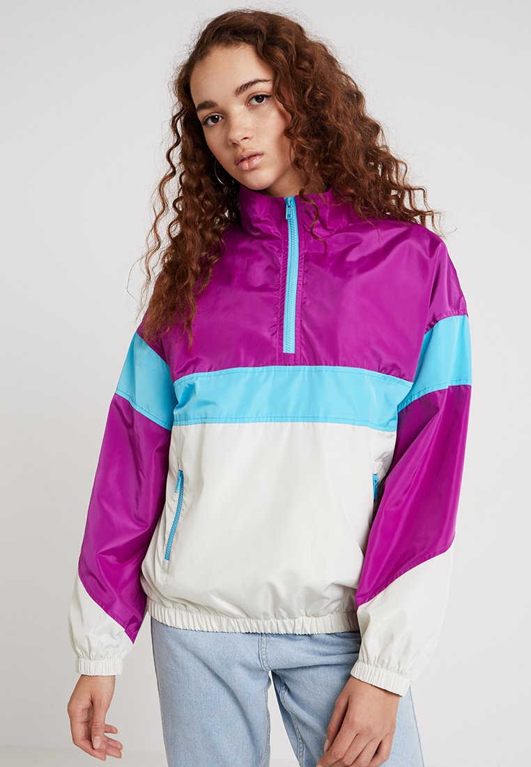 Urban Classics - LADIES TONE STAND UP COLLAR JACKET - Vetrovka - viola/white/aqua, Povečajte