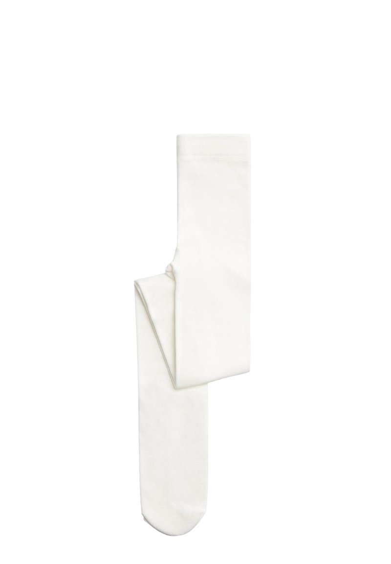 Medias blancas hechas de un material suave y elástico, que presentan una textura lisa y un diseño sin costuras. No hay patrones ni acentos presentes.