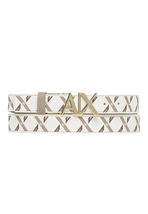 Cintura in pelle bianca con motivo diagonale beige e marrone ARMANI EXCHANGE e fibbia dorata A|X.