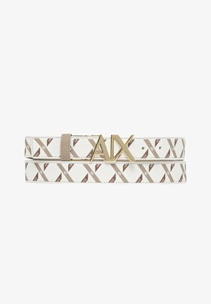 Cintura in pelle bianca con motivo diagonale beige e marrone ARMANI EXCHANGE e fibbia dorata A|X.