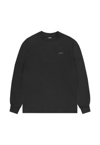 Czarna, długosleeve'owa koszula wykonana z bawełny, z okrągłym dekoltem, ściągaczami na rękawach oraz małym logiem nadrukowanym na piersi.