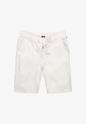 Pantaloni corti bianchi realizzati in materiale testurizzato, con vita elastica, chiusura con cordoncino e due tasche laterali.