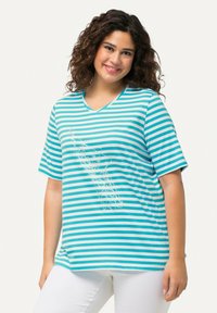 Ulla Popken STRIPED WILDLIFE GRAPHIC - Camiseta estampada - deep aqua