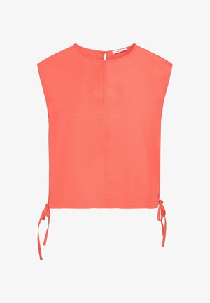 Korallenrosa ärmellose Bluse mit rundem Ausschnitt, zentraler Naht, kleinem Schlitz mit Knopf am Rücken und verstellbaren Bändern an beiden Seiten des Saums.