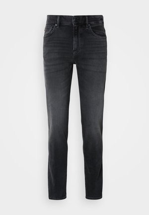 Svarta denimjeans med slim fit, med en medelhög midja, klassisk femfickdesign och subtila blekningar på benen.