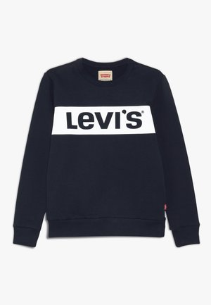 Sweatshirt bleu marine avec col rond, poignets et ourlet côtelés. Arbore un grand logo blanc Levi's sur la poitrine. Fabriqué en mélange de coton doux.