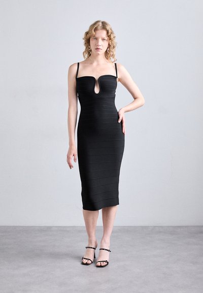 Hervé Léger PLUNGING WIRED BANDAGE MIDI DRESS - Rochie tricotată - black